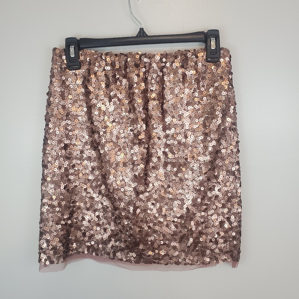 LC Lauren Conrad Rose Gold Sequin Mini Skirt